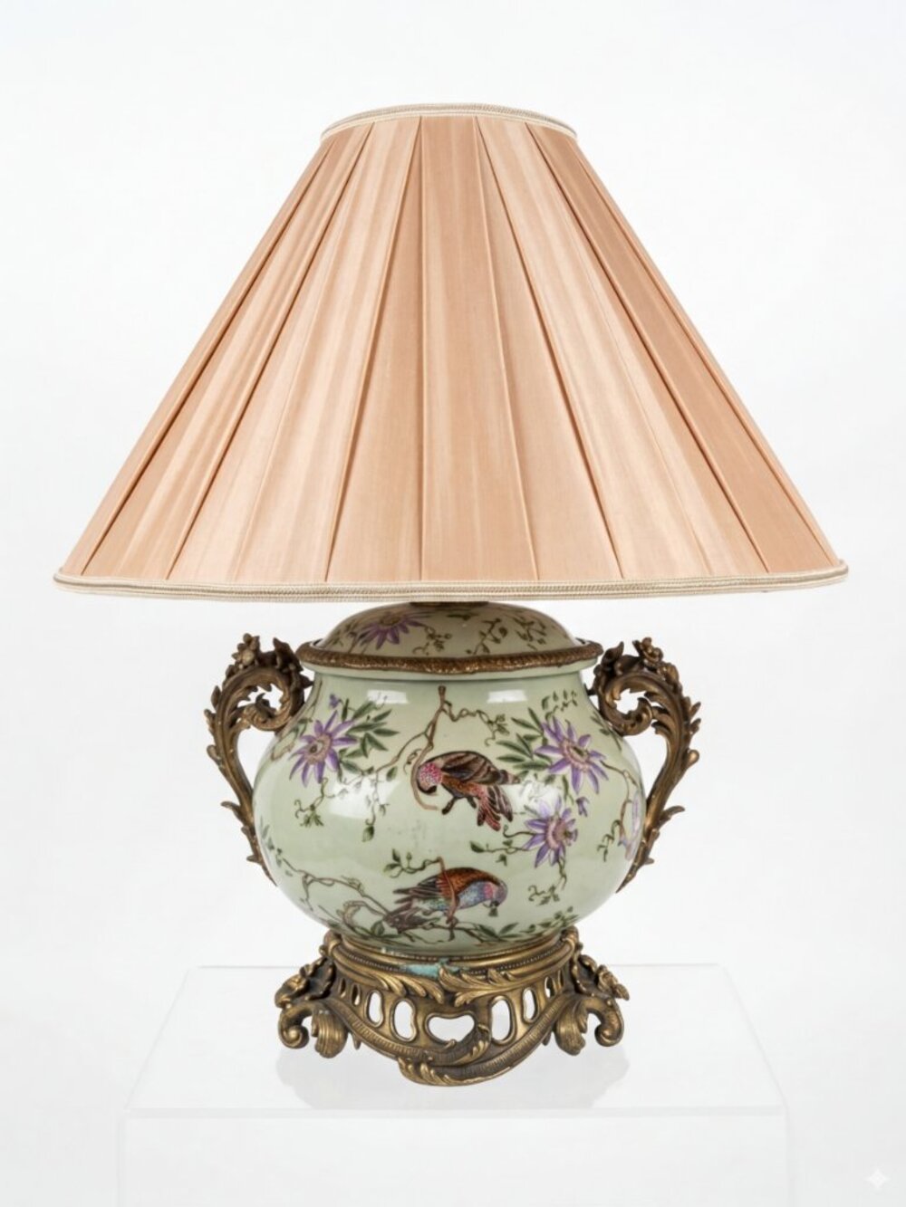 Large Porcelain & Solid Brass Lamp